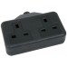 2 gang 13A rubber extension socket, Black