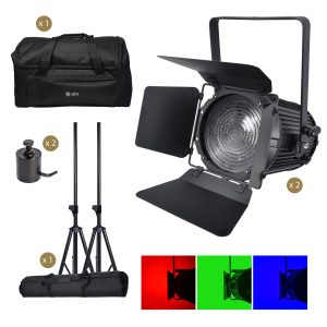Pacchetto 2x Mini Fresnel Zoom RGBW LED 160W con Stativi e Borsa 300.308UK