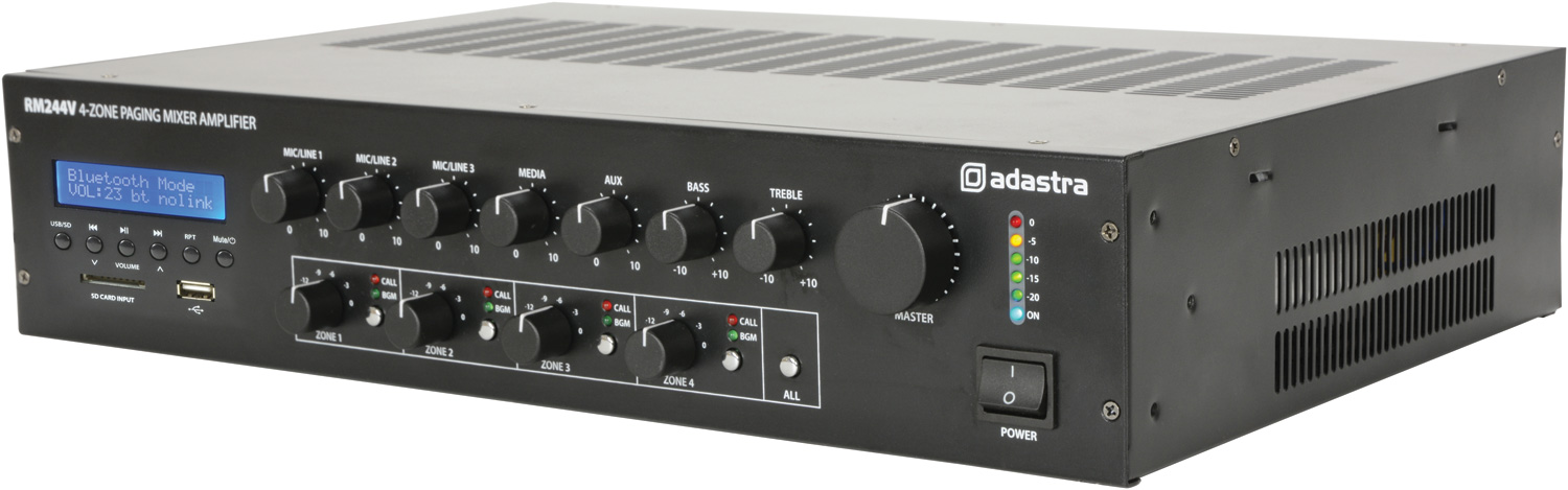 Amplificatore Mixer 100V con 4 Zone di Paging - Adastra 240W 953.244UK - immagine 2