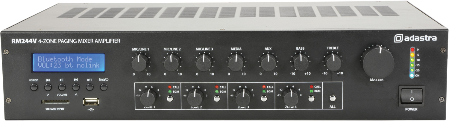 Amplificatore Mixer 100V con 4 Zone di Paging - Adastra 240W 953.244UK - immagine 3