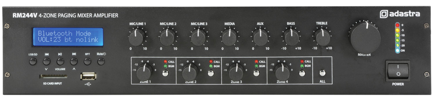 Amplificatore Mixer 100V con 4 Zone di Paging - Adastra 240W 953.244UK