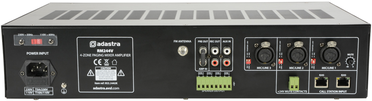 Amplificatore Mixer 100V con 4 Zone di Paging - Adastra 240W 953.244UK - immagine 4